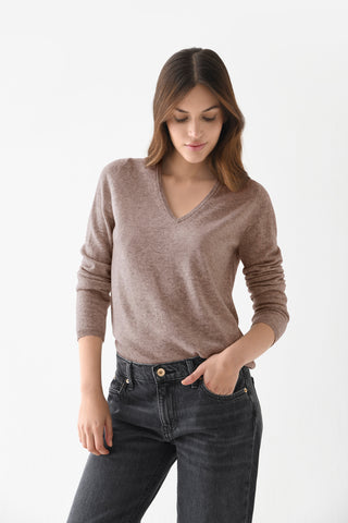 Sweater Cashmere Cuello V Moka