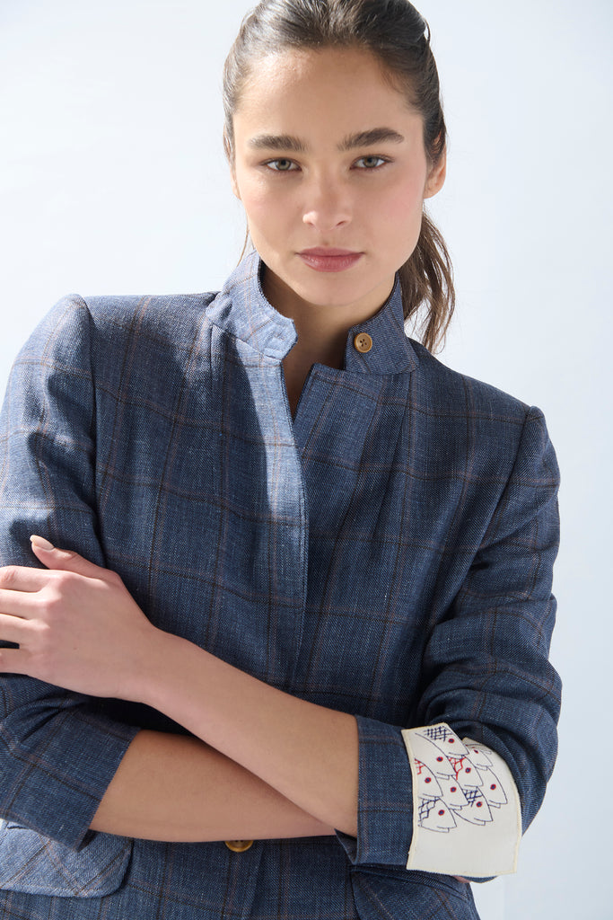 Blazer Roma Cuadros Chocolate y Rosado
