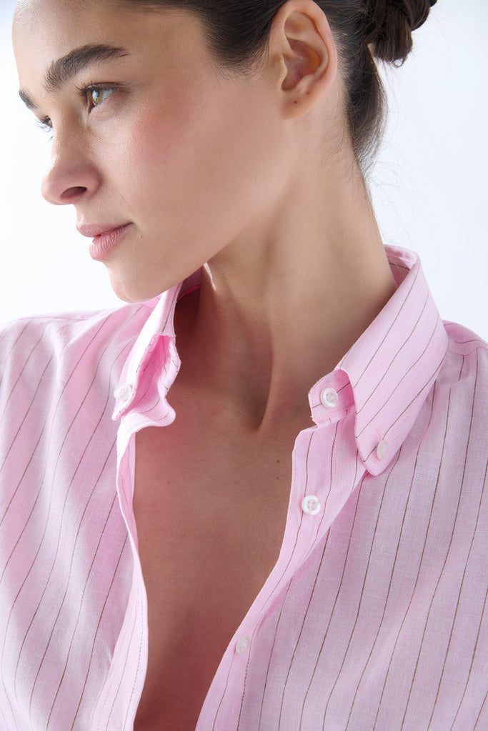 Camisa Button Down Rosada rayada Chocolate