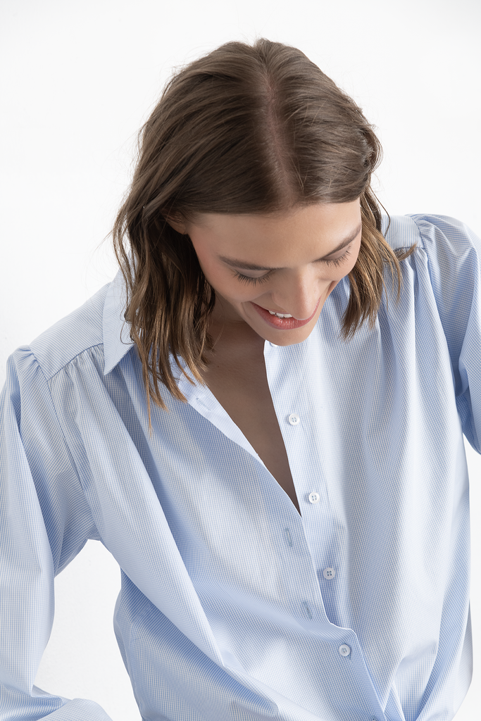 Camisa Aurora Cuadrillé Celeste
