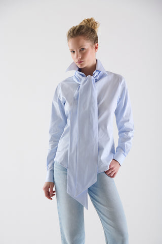 Camisa Leonor Celeste Textura Brillante