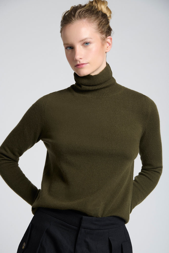 Sweater Cashmere Cuello Alto Verde