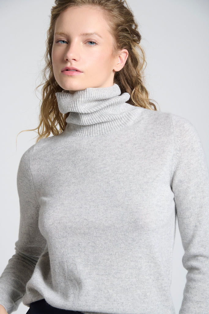 Sweater Cashmere Cuello Alto Gris
