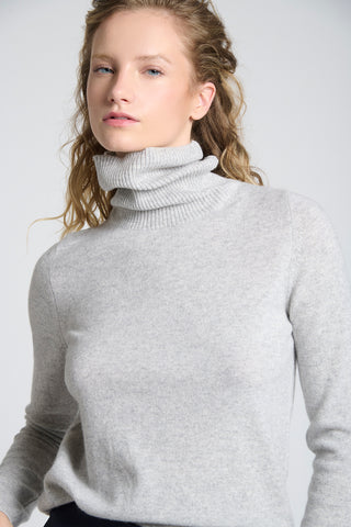 Sweater Cashmere Cuello Alto Gris