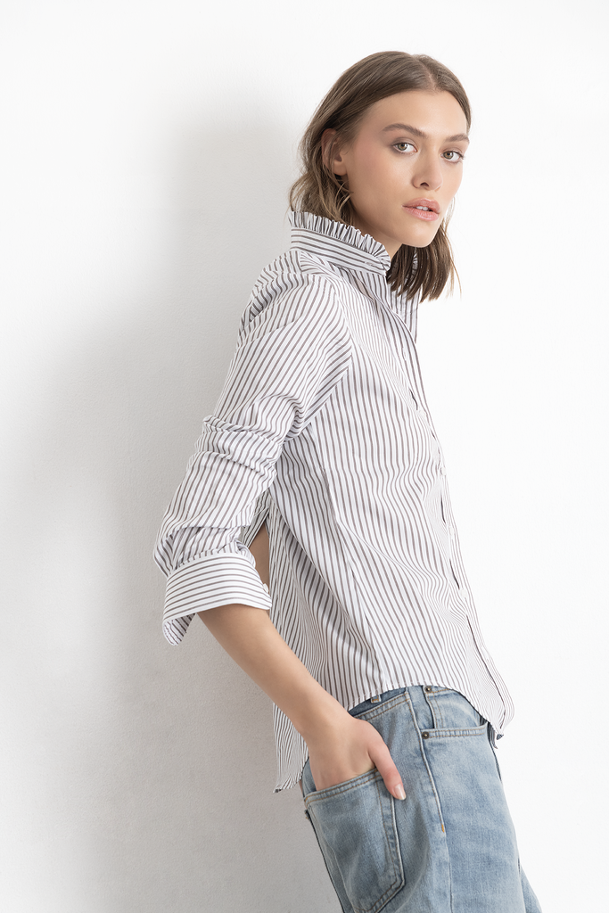 Camisa Vuelos Rayada Chocolate