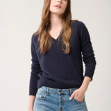 Sweater Cashmere Cuello V Azul Marino