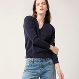 Sweater Cashmere Cuello V Azul Marino
