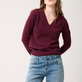 Sweater Cashmere Cuello V Burdeo