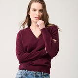Sweater Cashmere Cuello V Burdeo