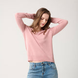 Sweater Cashmere Cuello V Rosado