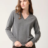 Sweater Cashmere Cuello V Gris Oscuro