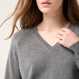 Sweater Cashmere Cuello V Gris Oscuro