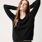 Sweater Cashmere Cuello V Negro