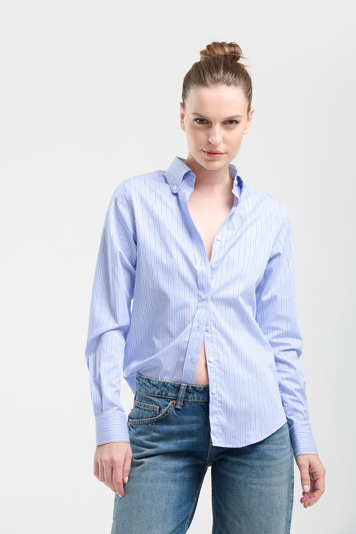 Camisa Button - Down Rayada Celeste - XS
