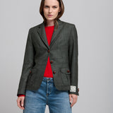 Blazer Safari Lana Pied de Poule Verde