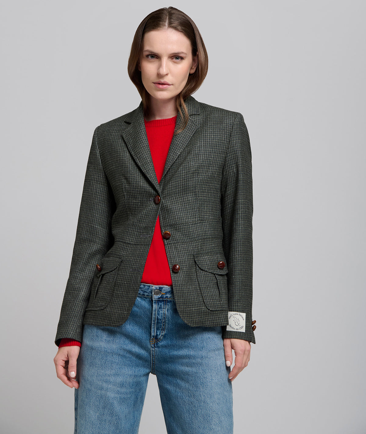 Blazer Safari Lana Pied de Poule Verde - XS