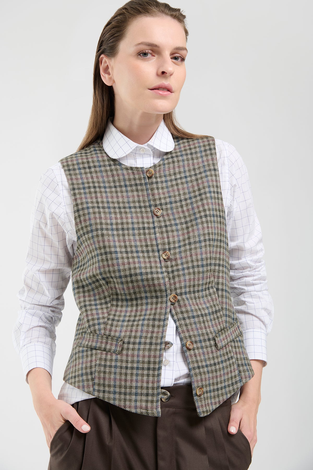 Gilet Clara Cuadrille Verde y Rosa - XS