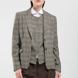 Blazer New Paris Lana Cuadrille Verde y Rosa con Codera