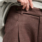 Pantalón Cristina Lana Pied de Poule Burdeo y Rosa