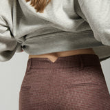 Pantalón Cristina Lana Pied de Poule Burdeo y Rosa