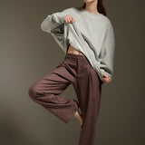 Pantalón Cristina Lana Pied de Poule Burdeo y Rosa