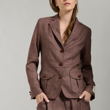 Blazer Safari Lana Pied de Poule Rosa y Burdeo