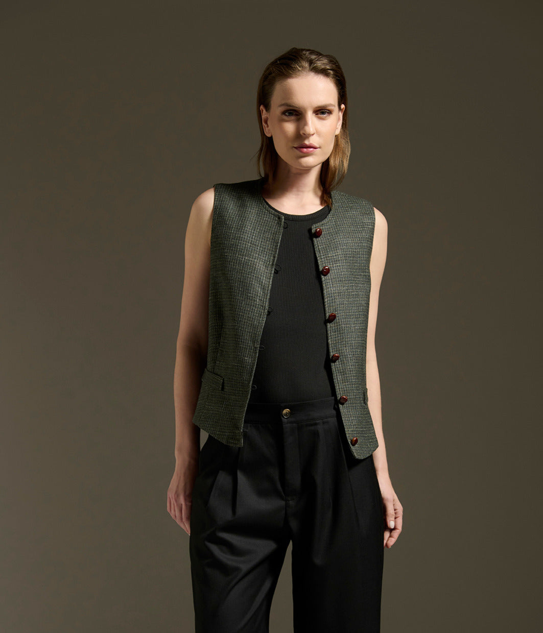 Gilet Clara Pied de Poule Verde - XS