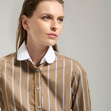 Camisa Ester Chocolate Raya Celeste y Blanca