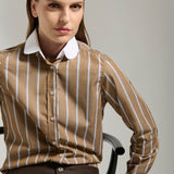 Camisa Ester Chocolate Raya Celeste y Blanca