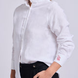 Camisa Vuelos Lino Blanco Dragon Rojo