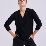 Sweater Cashmere Cuello V Negro Lentejuelas