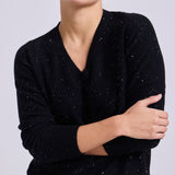 Sweater Cashmere Cuello V Negro Lentejuelas
