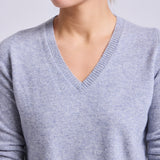 Sweater Cashmere Cuello V Gris Claro
