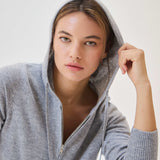 Hooded Zip Cashmere Gris Claro