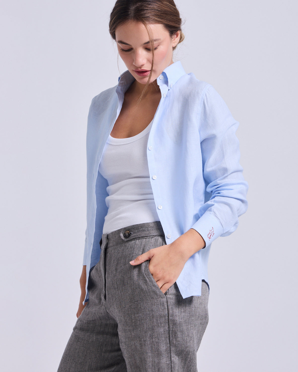 Camisa Button - Down Lino Celeste - XS