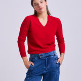 Sweater Cashmere Cuello V Rojo