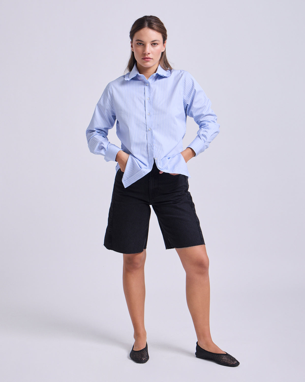 Camisa Eloise Rayada Celeste - XS