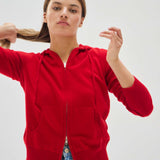 Hooded Zip Cashmere Rojo