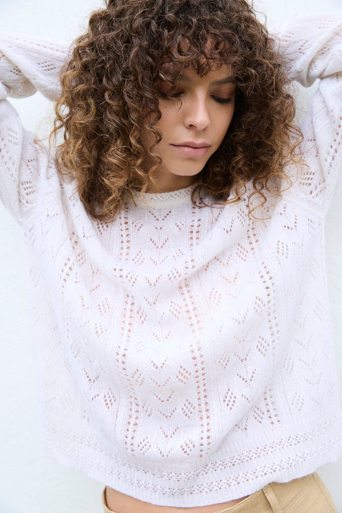Sweater Cashmere Calado Crudo