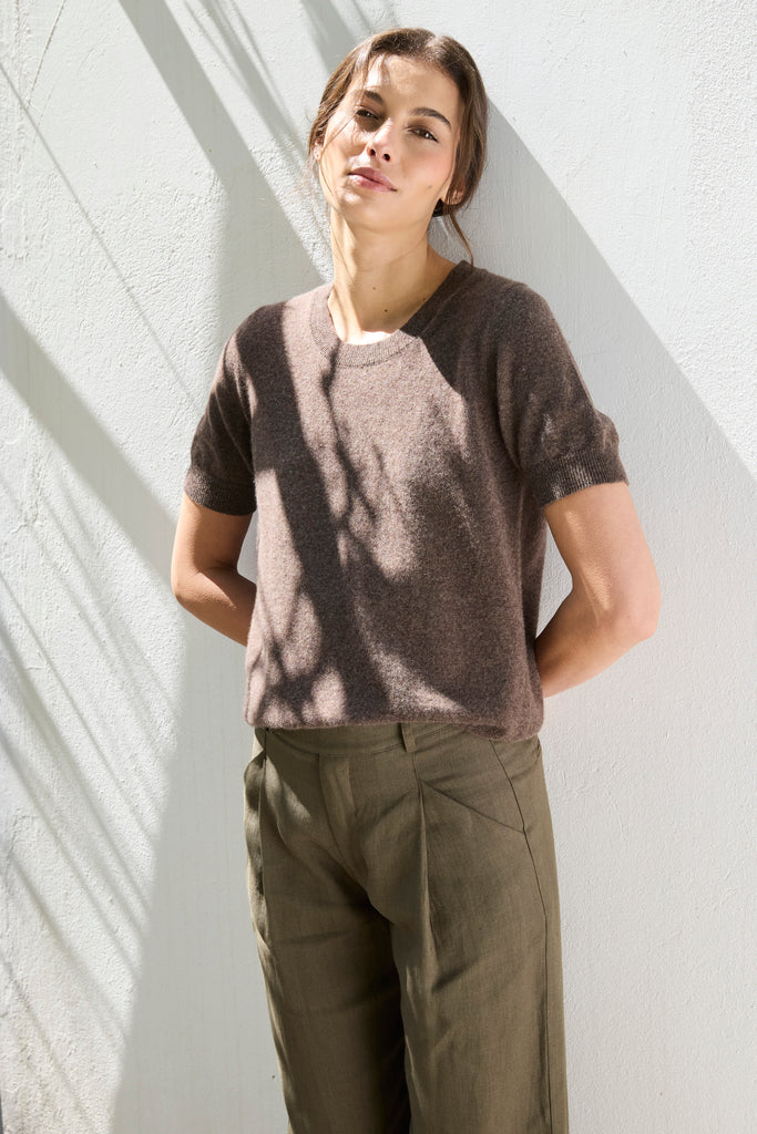 Sweater Cashmere Manga Corta Chocolate