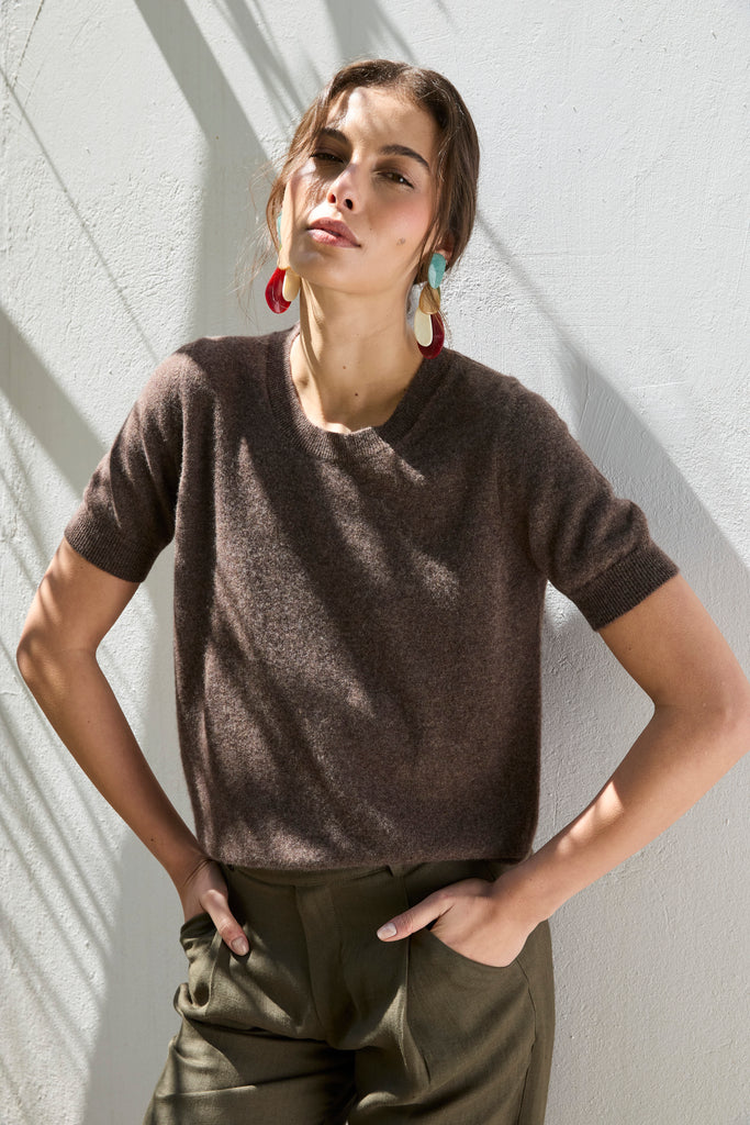 Sweater Cashmere Manga Corta Chocolate