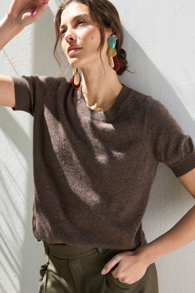 Sweater Cashmere Manga Corta Chocolate