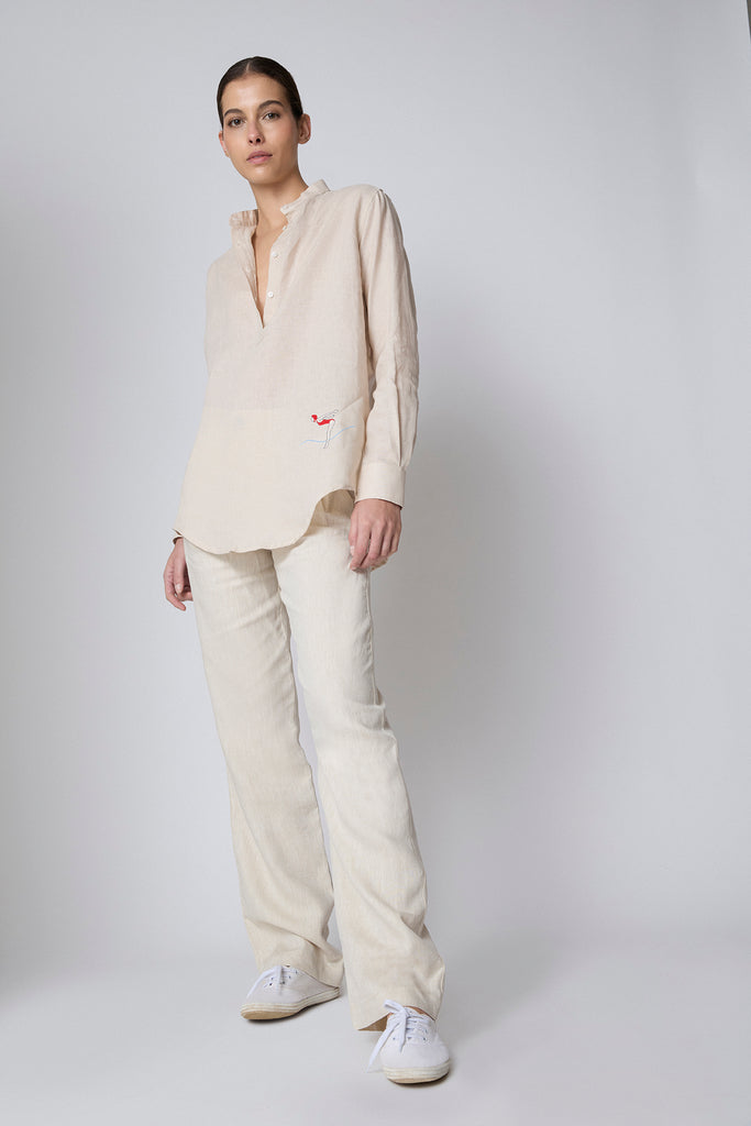 Camisa Henley Lino Beige