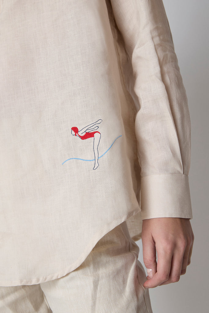 Camisa Henley Lino Beige