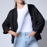Camisa Sakai Lino Negro con Vivo Plata