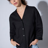 Camisa Sakai Lino Negro con Vivo Plata