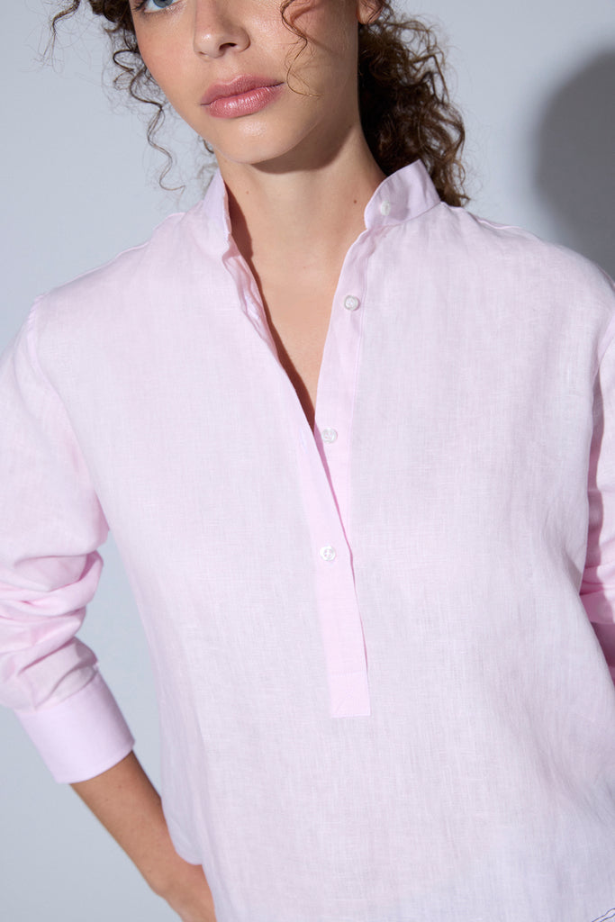 Camisa Henley Lino Rosado