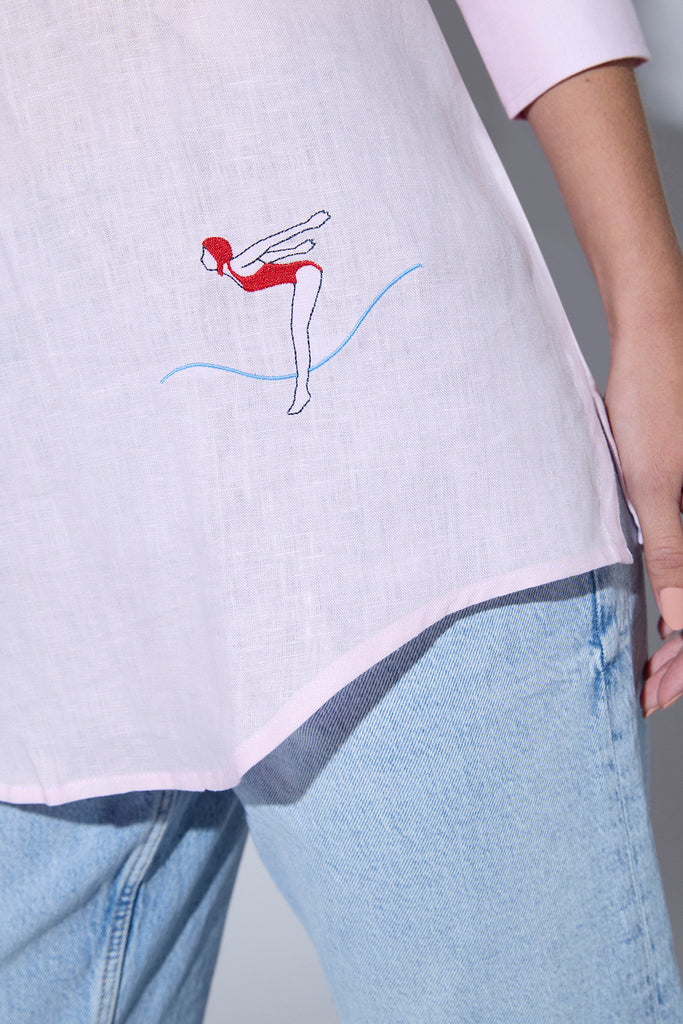 Camisa Henley Lino Rosado