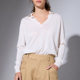 Sweater Cashmere Cuello Polo Crudo