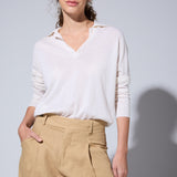 Sweater Cashmere Cuello Polo Crudo